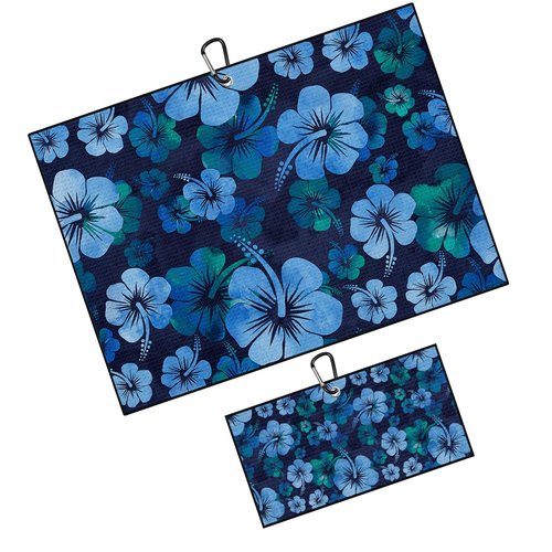 BEITUOLA Tropical Floral Golf Towel 2 Packs Blue Hibiscus Flowers Golf Towels for Golf Bags Men Women Hawaiian Plants Microfiber Waffle Towel with Clip Funny Gift Accessories