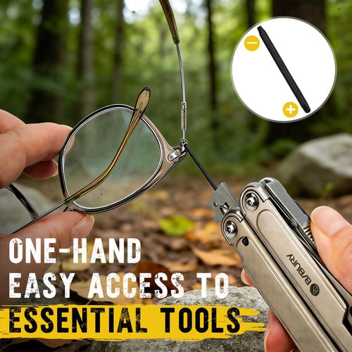 BIBURY 24-in-1 Titanium Multitool Pliers, 8.7oz Ultra-Light EDC Pocket Tool with Sheath & Belt Clip, Aerospace-Grade Titanium Handle for Camping, Hiking, DIY, Gift for Men - 2048DT