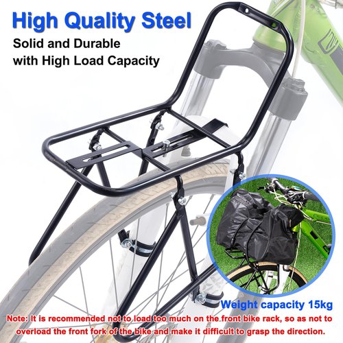 HOMEE Bicycle Front Rack, 15KG Capacity Bike Cargo Rack, Mountain Road Bike Cycling Equipment Stand Foot Stock for Cargo Luggage Picnic Carrier Rack