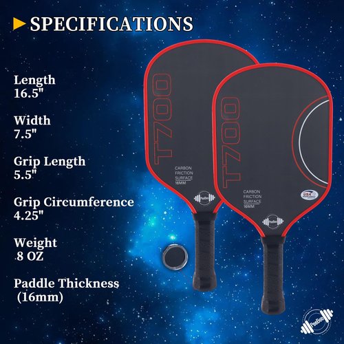 T700 Raw Carbon Fiber Pickleball Paddle – 16mm Rev-Core Power Polymer Core, Charged Carbon Surface for Ultimate Spin & Control – Sweat-Absorbing Anti-Slip Grip, USAPA Approved