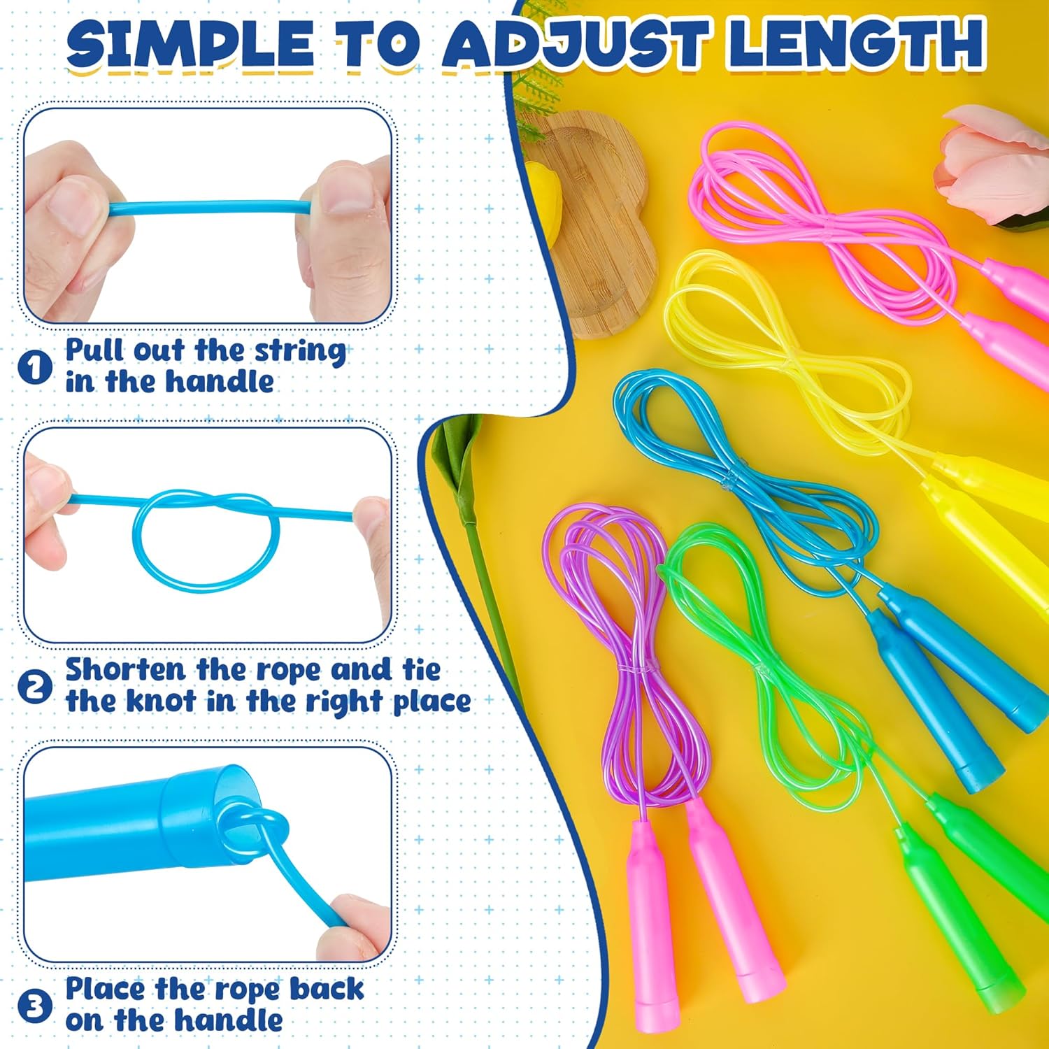 Skiennix 24pcs Kids Jump Ropes - Colorful Adjustable PVC Skipping Ropes for Fun Fitness Activities