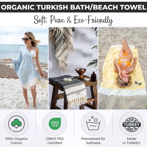 DEMMEX Organic Diamond Turkish Bath & Beach Towel - 100% Oeko-TEX Certified, Ultra-Soft, Quick-Dry, 71"x36", Beige