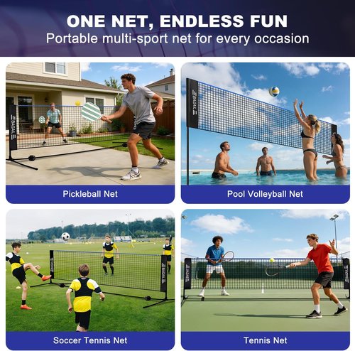 BAGAIL Badminton Net - Height Adjustable & Foldable Nylon Net for Kids | 10ft/14ft/17ft Wide