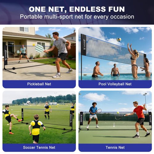 BAGAIL All-in-1 Badminton Net, Height Adjustable (Up to 5.1') Kids Volleyball Net, Quick Setup Sports Net with Portable Bag for Pickleball, Tennis, Pool, Backyard & Indoor Games - 10ft, Blue