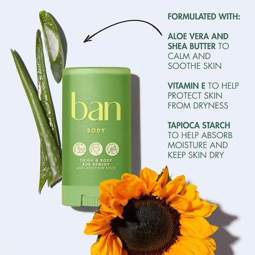 Ban Thigh & Body Anti-Friction Balm - Prevent Chafing & Skin Irritation | Unscented, 1.4 Oz