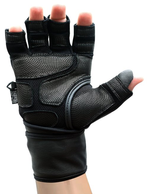 Epic Leather Gym Gloves with Built in 2" Wide Wrist Wraps Best Grip & Design for Weightlifting Power Lifting Bodybuilding & Strength Training Workout Exercises (Black, Small 7"- 7 1/2")