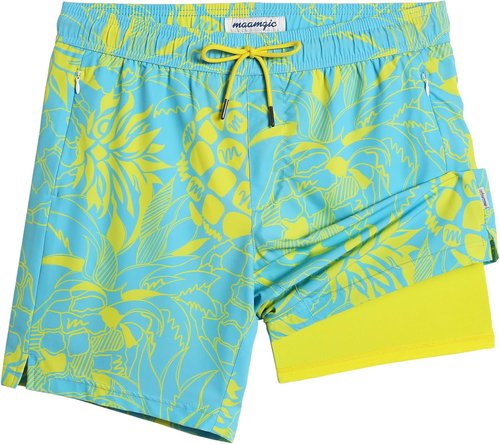 Maamgic 2 in 1 Men's Swim Trunks - 7 Inch Board Shorts for Comfort & Style