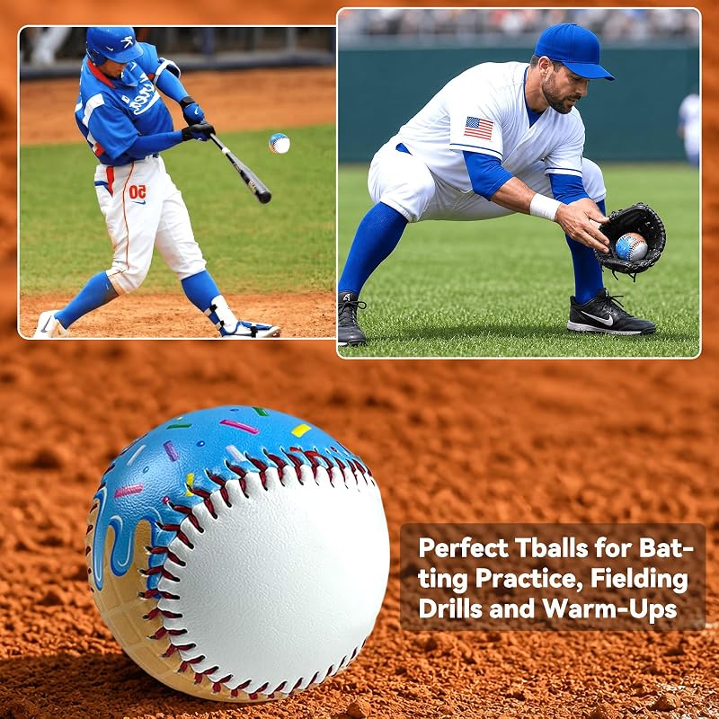 9 Inch Ice Cream Drip Tee Ball - Cute Pink Baseball Hitting Ball for Training & Gifts (Variation: Blue)