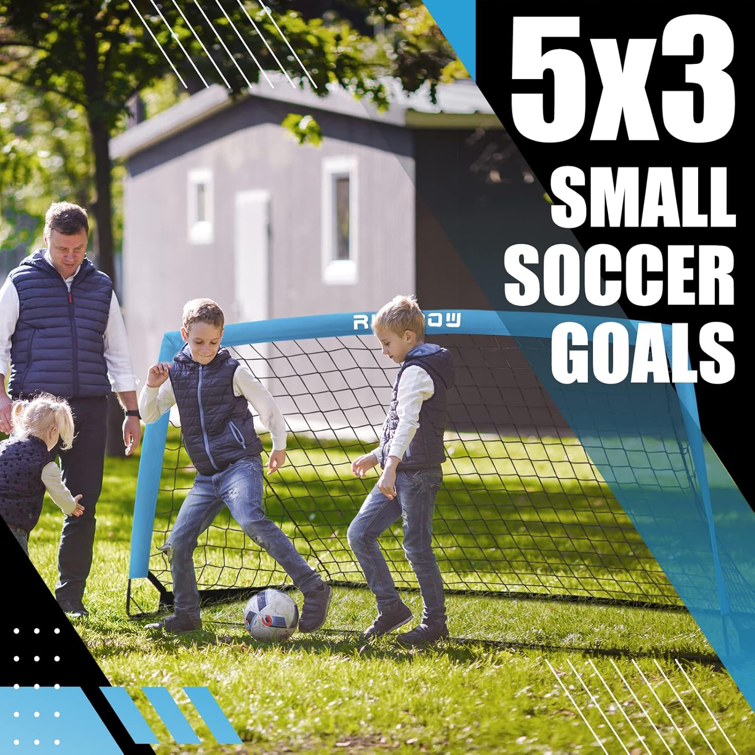 RUNBOW Kids Soccer Goal - 5x3 FT Portable Folding Net with Carry Bag for Indoor/Outdoor Training