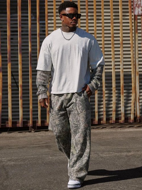 Ogfao Men's Baggy Camo Sweatpants Wide Leg Hunting Loose Joggers Workout Athletic Sweat Pants wtih Pockets Green M