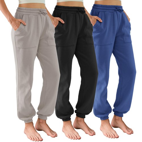 DITOK 3 Pack Sweatpants for Women Fleece Lined High Waisted Joggers with Pockets Baggy Comfy Lounge Pants