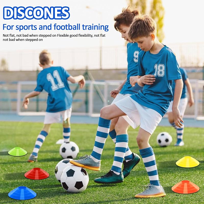 100 Pack Disc Cones with Carry Bag – Multicolor Training Cones (19cm x 5cm)