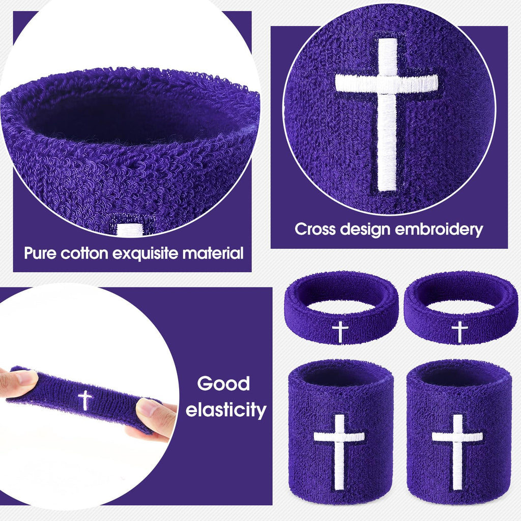 Soulchen 4 pcs Cross Bicep Bands Wrist Bands Christian Arm Sweat Wristbands Absorbent Armband for Men Women Football Baseball Players Sports Activities Supplies(Purple)