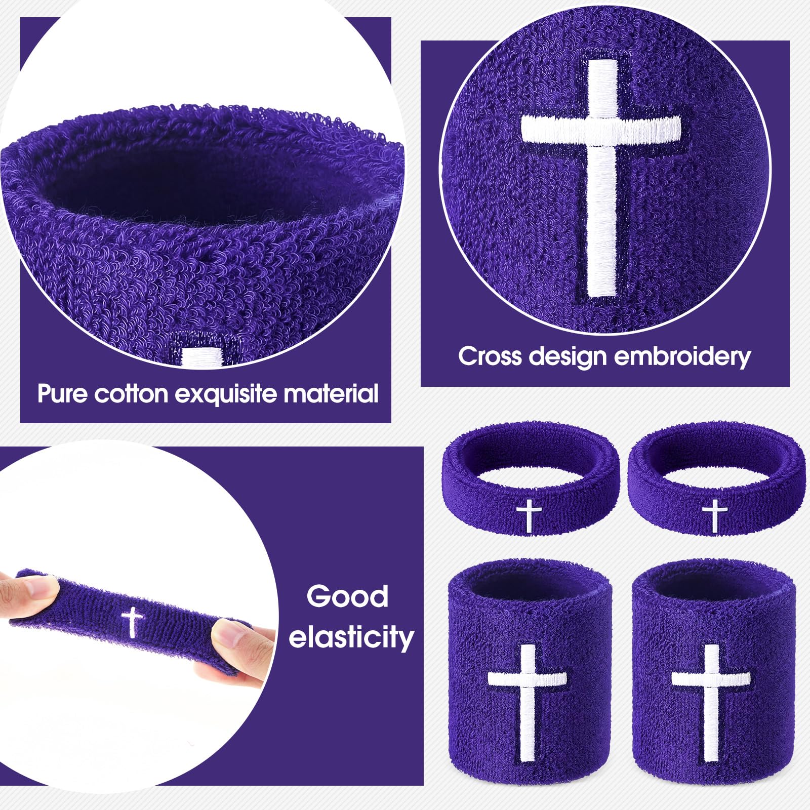 Soulchen 4 pcs Cross Bicep Bands Wrist Bands Christian Arm Sweat Wristbands Absorbent Armband for Men Women Football Baseball Players Sports Activities Supplies(Purple)