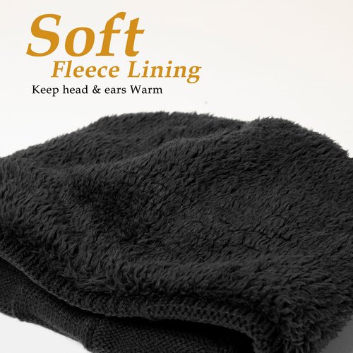 TOP-EX Winter Slouchy Beanies Hats for Men Big Head Merino Wool Knitted Skull Fleece Lined Long Stocking Ski Running Large XL XXL Black