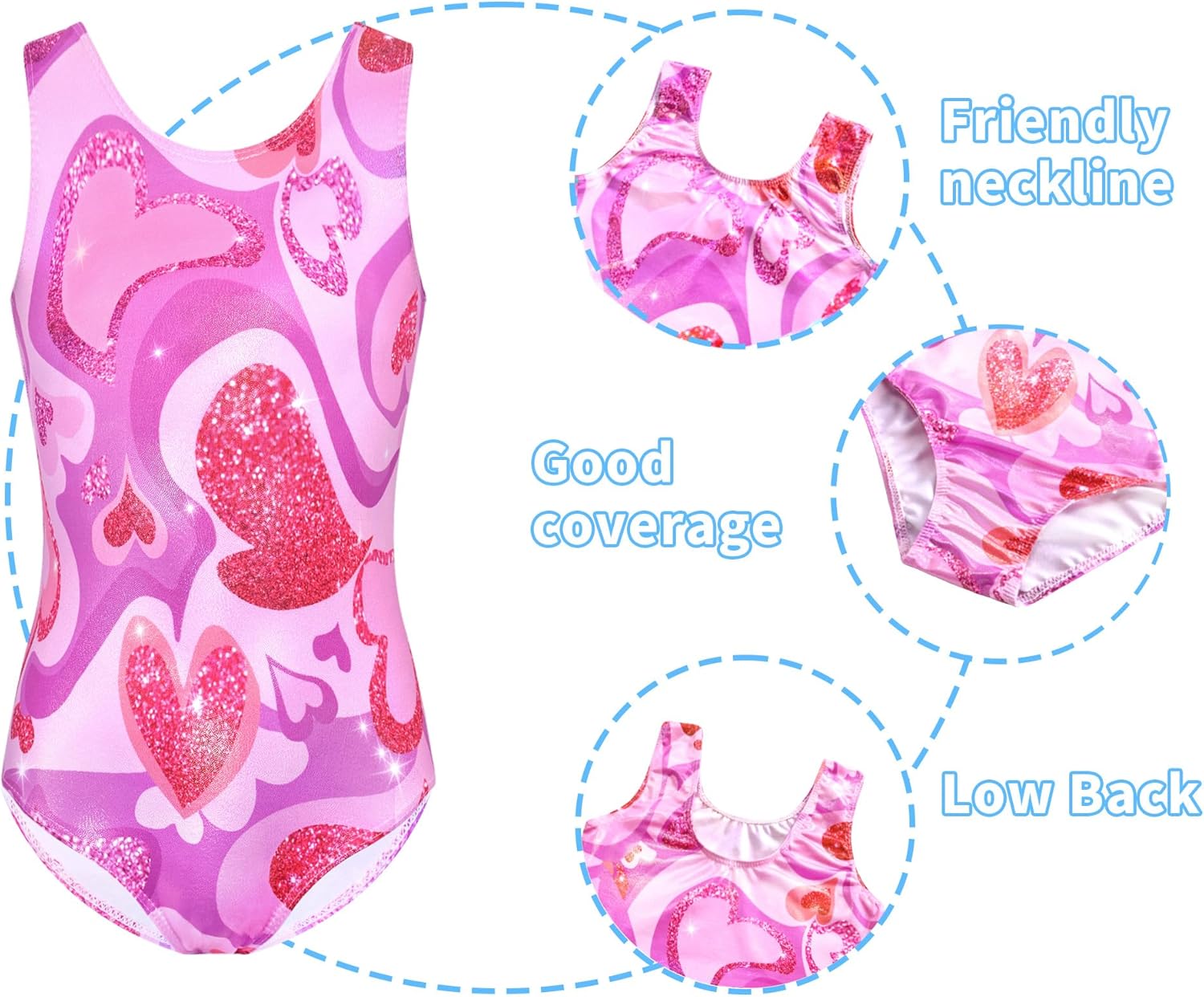 Skiennix Gymnastics Leotards for Girls - Sparkly Sleeveless Tumbling Bodysuits with Shorts