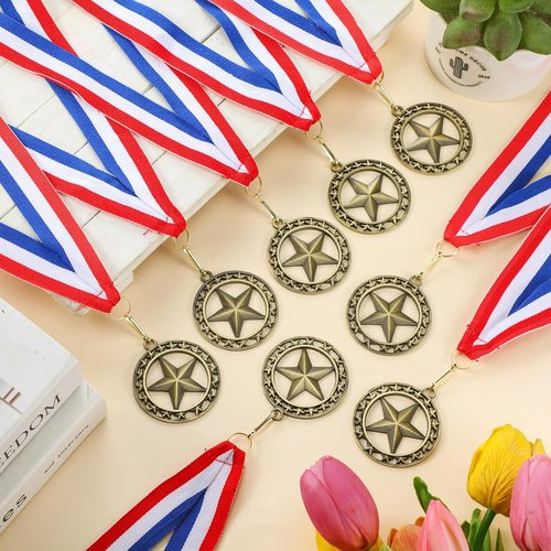 Gold Star Medals - 24 Pcs 2'' Winner Medals with Neck Ribbon | Perfect for Sports Awards & Competitions