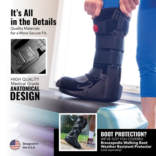 Braceapedia Rapid Recover Tall Walking Boot, Fracture Boot, Medical Grade Foot Brace for Fractures, Ankle Boot & Brace, Adjustable Air Pump, Sprain & Injury Recovery, Post Op Shoe for Injured Foot, Small