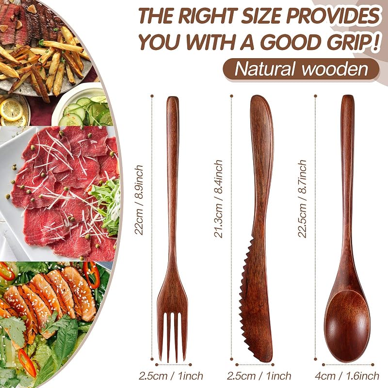 Geiserailie 24 Pcs Wooden Utensils Set - Spoons, Forks & Knives (Variation 24)