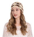 ZLYC Women Cotton Crochet Skull Cap Handmade Knit Cutout Floral Beanie Hat, Beads Beige