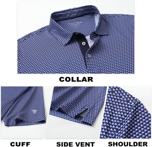 M MAELREG Men's Golf Shirt - Short Sleeve Moisture-Wicking Polo with Performance Print Patterns