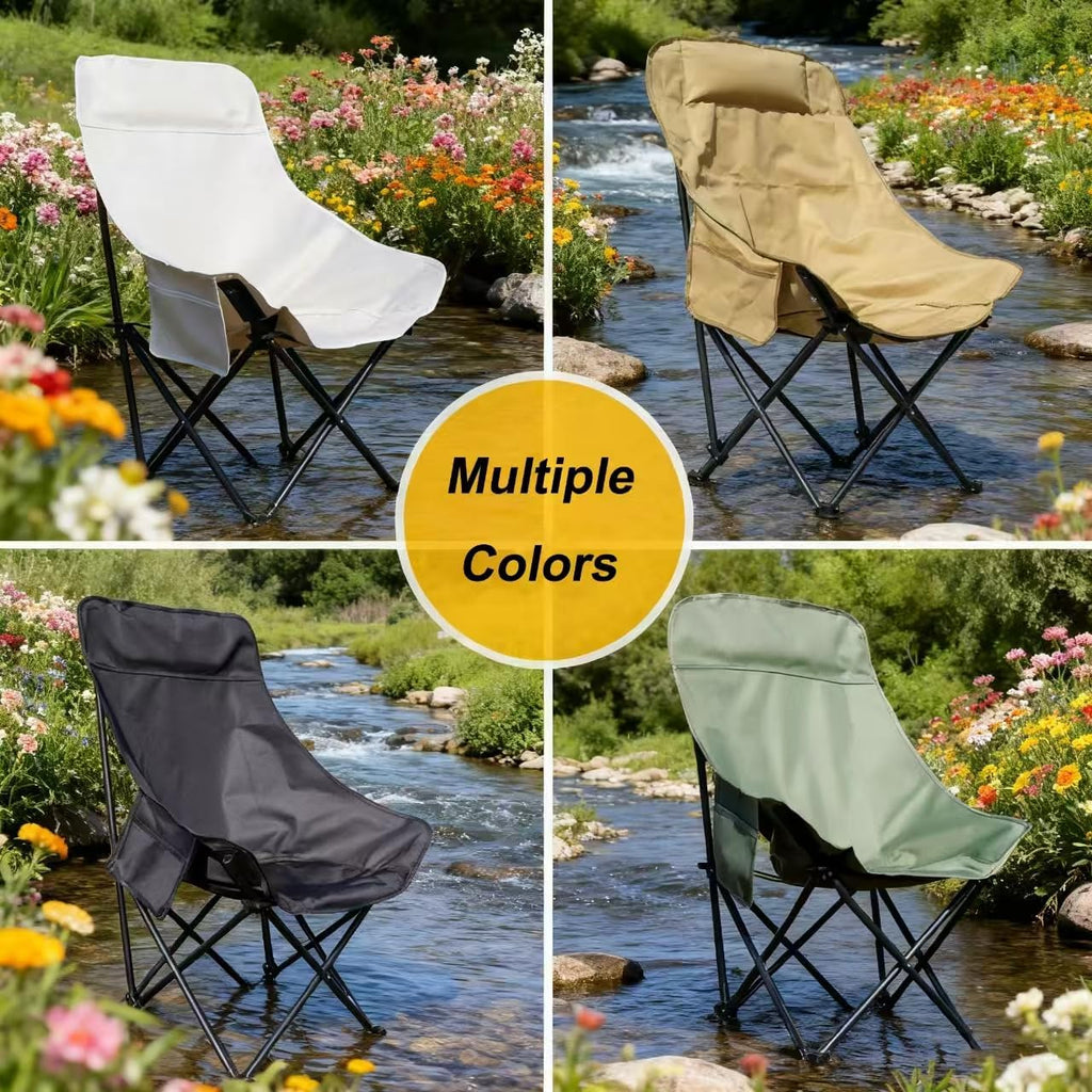 Skiennix Portable Lightweight Camping Chair - Foldable High Back Design with Carry Bag | Green