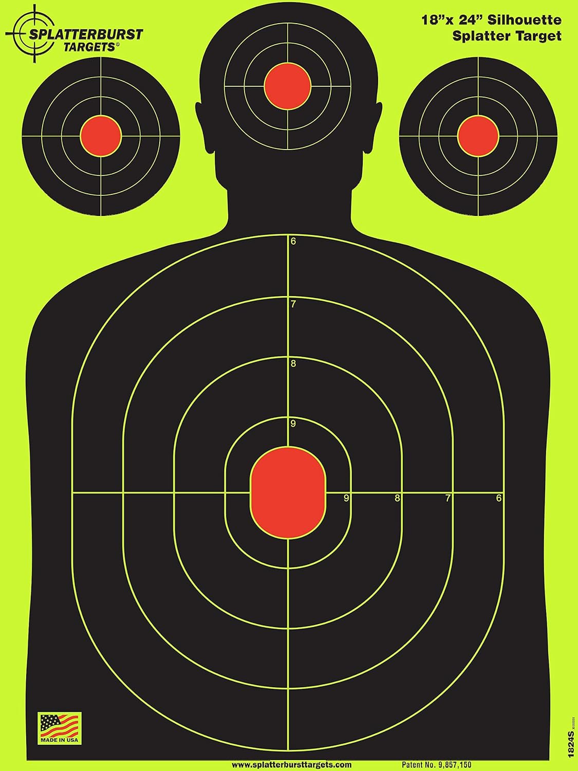 Splatterburst Targets - Silhouette Shooting Target - Bright Fluorescent Yellow - 18 x 24 Inch - Made in USA
