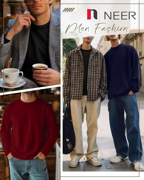 Neer Men's Big & Tall Cotton Long Sleeve Crewneck Shirts - 4 Pack Casual Tees in Plus Sizes