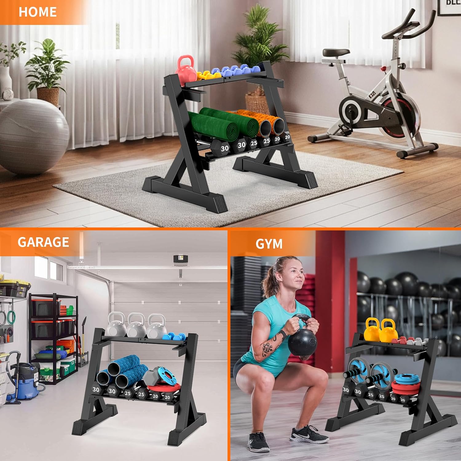 TomCare Dumbbell Rack - Adjustable 2-Tier Weight Stand for Home Gym | Heavy-Duty Metal, 33" Length, 360 lb Capacity