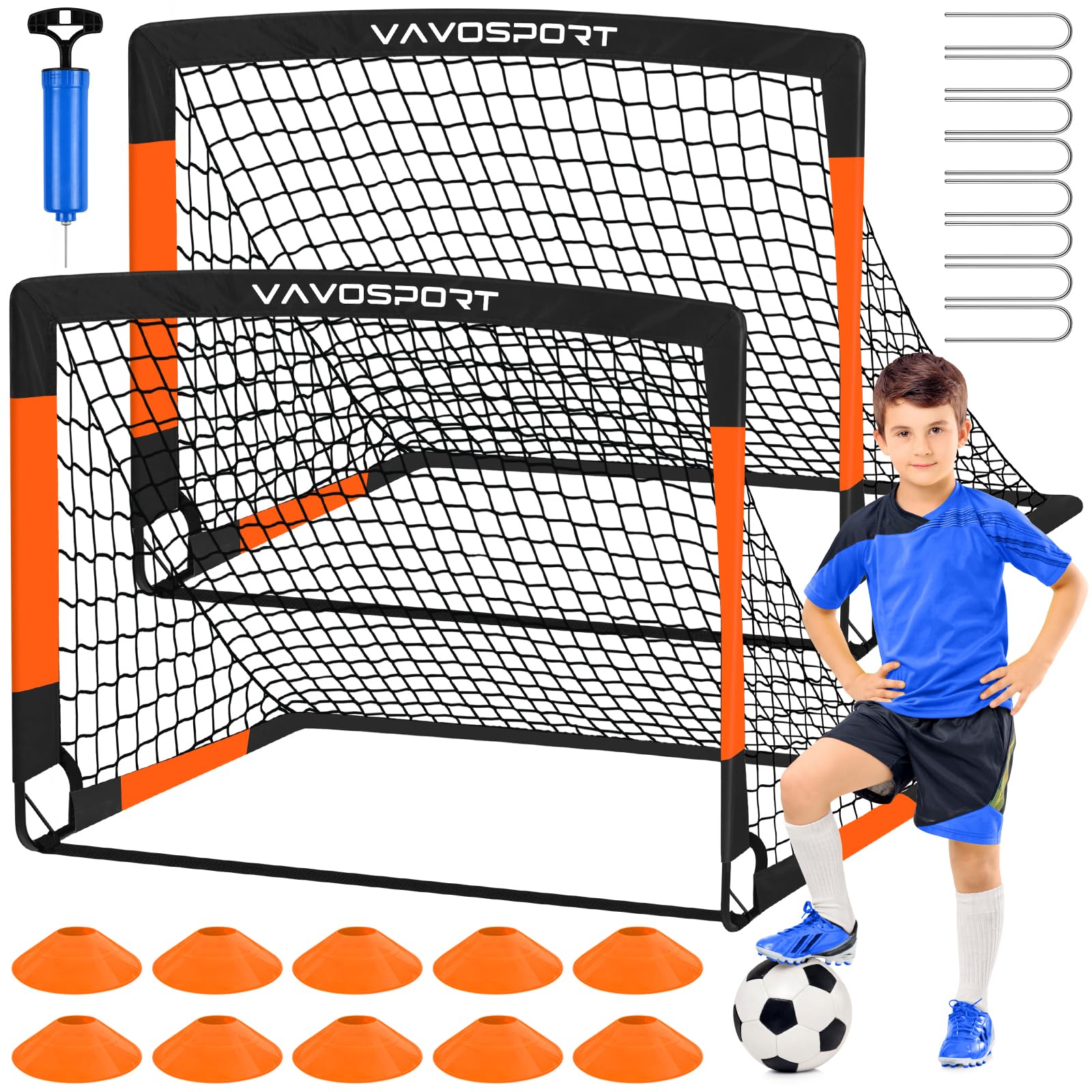Kids Soccer Goals for Backyard Set, 2 of 4x3ft Soccer nets Portable Soccer Goal, Pop Up Mini Toddler Soccer net Training Equipment & Ball with Cones for Ages 3-14, Outdoor Games Play Gifts for Youth