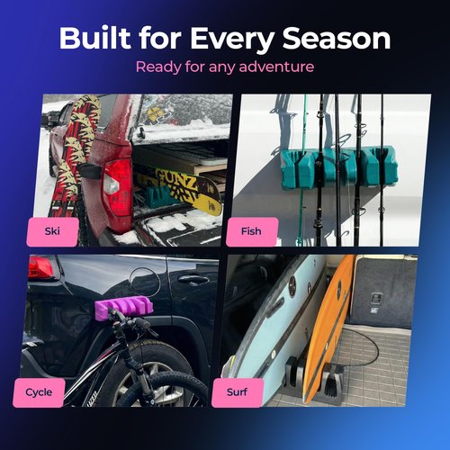 Magnetic Ski & Gear Mount – Portable Holder for Skis, Snowboards, Fishing Rods & Bikes | Vehicle, Garage & Cargo Organizer | Made in USA | Magenta