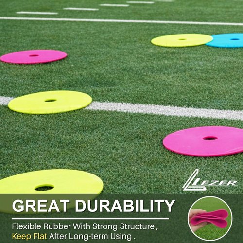 LEZER Flat Soccer Cones - 6 Inch & 8 Inch Spot Markers for Agility Training | Durable Field Discs