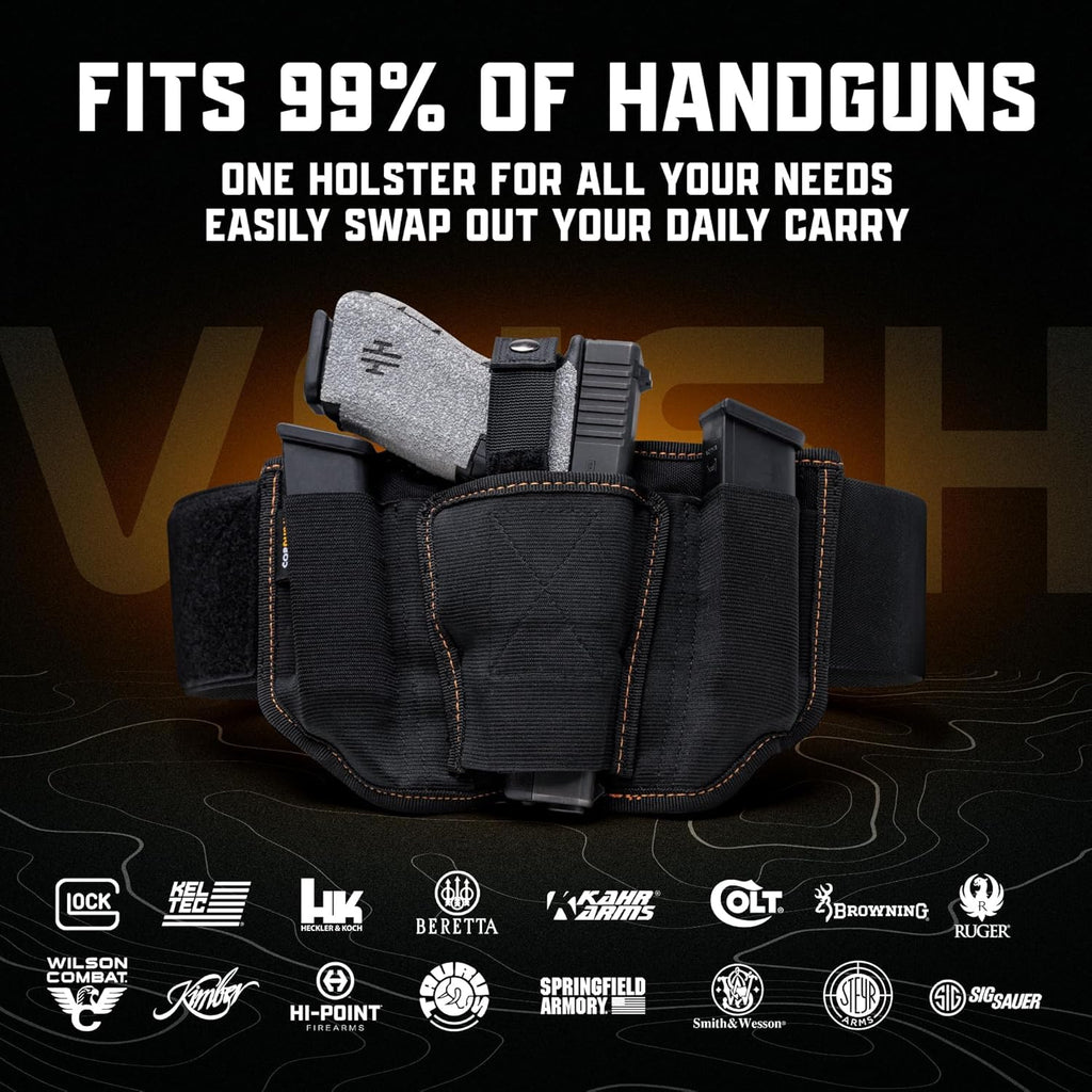 VNSH Belly Band Holster - Comfortable & Secure Concealed Carry | Fits 99% of Handguns with Mag Pouches
