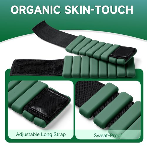 Weighted Bangles for Wrist and Ankle Weights for Women 0.5LB Each (Set of 2) | Workout Weights for Yoga, Pilates & Walking | Leg & Arm Weights Men GREEN