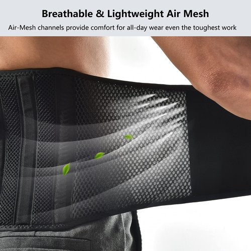 FREETOO Air Mesh Back Brace for Men Women Lower Back Pain Relief with 7 Stays, Anti-skid, Adjustable Lumbar Support Belt for Work for Sciatica Scoliosis (M(waist:36''-44''), Black)