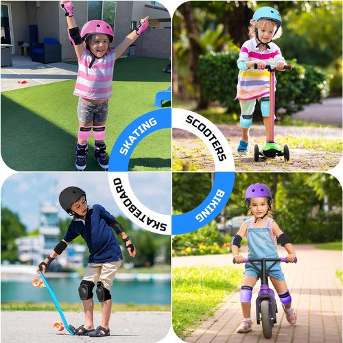 MammyGol Girls Knee Pads Elbow Pads Wrist Guards set 6 in 1 for Kids Ages 3-9 -Boys Knee Pads Protection Gear for Roller Skates Bike Cycling Skateboard Scooter(Pink)