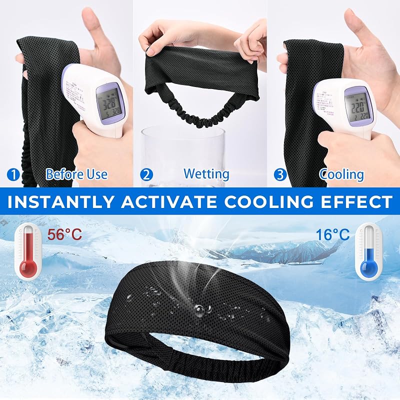 Cooling Headbands for Women 4 Pack - Non-Slip Sweat-Wicking Running & Workout Bands, Black Variation