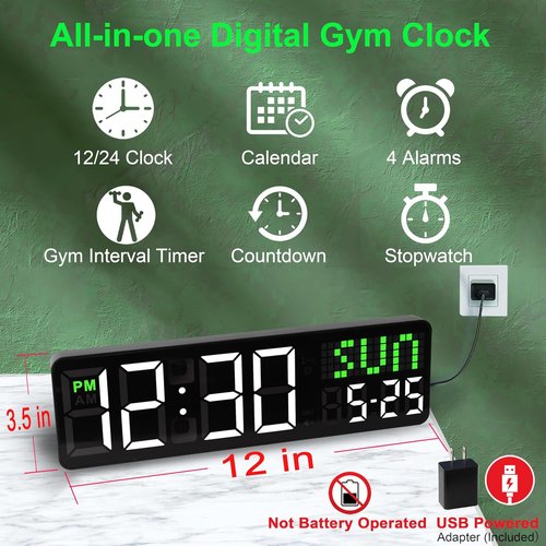 LUCORB 12'' Gym Timer - Digital Wall Clock with Remote Control & 5 Display Modes | Ideal for Home Gym, Classroom, Office