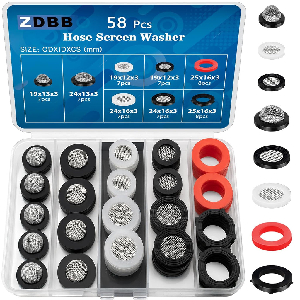 ZDBB Stainless Steel Shower Head Hose Filter Kit - 58 PCS Gasket Set for 1/2" & 3/4" Plumbing