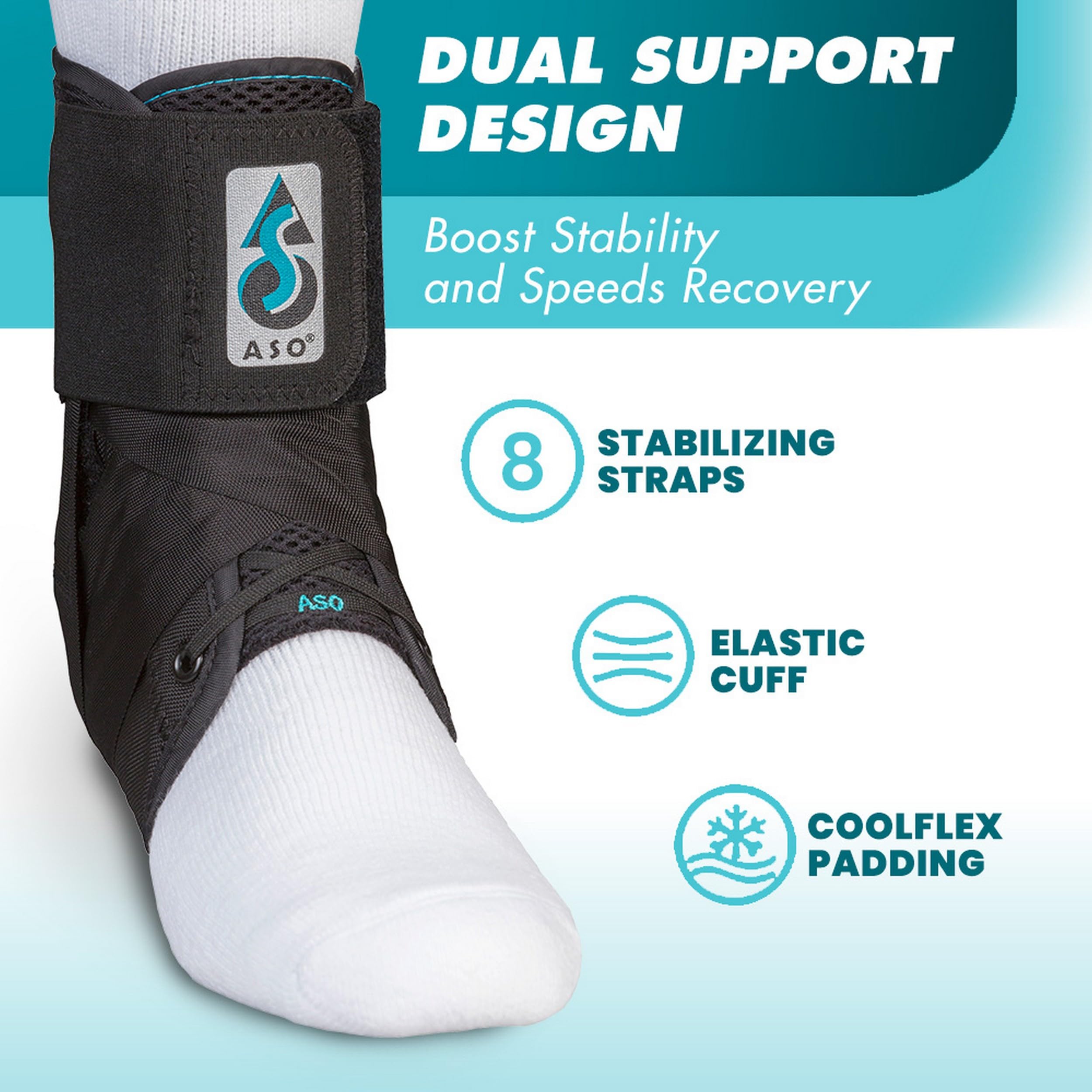 Med Spec ASO Ankle Stabilizer (X-Small, Black) – Lace Up Ankle Brace for Ankle Sprain and Instability, Orthopedic Ankle Support for Men, Women, Adults, Teens and Kids, Sports Injury Recovery, 264011