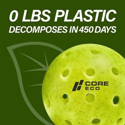 CORE Pickleball-ECO Ball | Outdoor Pickleball Balls - Official Ball-Pickleball World Cup & USAPA Tournament Approved - Durable, Regulation Size - High Visibility Neon, 3 Balls