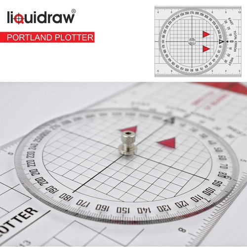 Liquidraw Portland Course Plotter with Marine Protractor & 8" Single-Handed Brass Divider | Nautical Navigation Tool Set for Chart Plotting, Measuring, Sailing | Clear Acrylic Ruler with Bold Markings