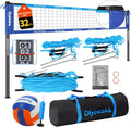 Skiennix Portable Outdoor Volleyball Net Set - Heavy Duty Poles, Durable Net & PU Volleyball | 32ft, Blue