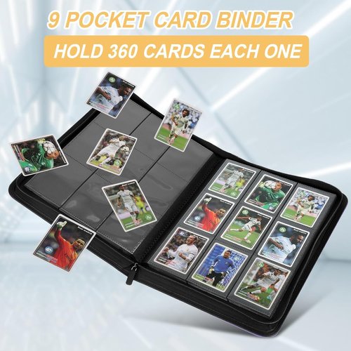GERMUN Trading Card Binder - 9 Pocket Premium Card Holder for 360 Cards | Double-Sided Album (Black)