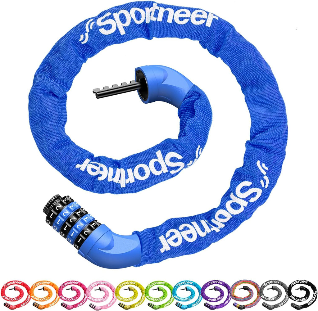 Sportneer Bike Lock - High Security 5-Digit Combination Chain Lock | Keyless & Heavy Duty, 3.2/3.6/4ft Options