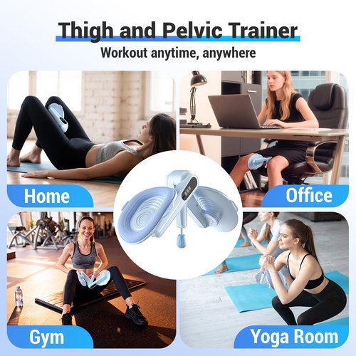 Thigh Trainer with Resistance Adjustment, Pelvic Floor Exercise Devices with LED Display, Inner Thigh Exerciser with Soft EVA Padding, Kegel Exerciser for Women Home, Blue