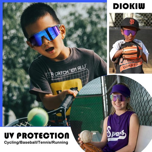 DioKiw 4PACK Kids Sunglasses Polarized Youth Baseball Sunglasses Boys Girls Softball Cycling UV400 Protection Goggles