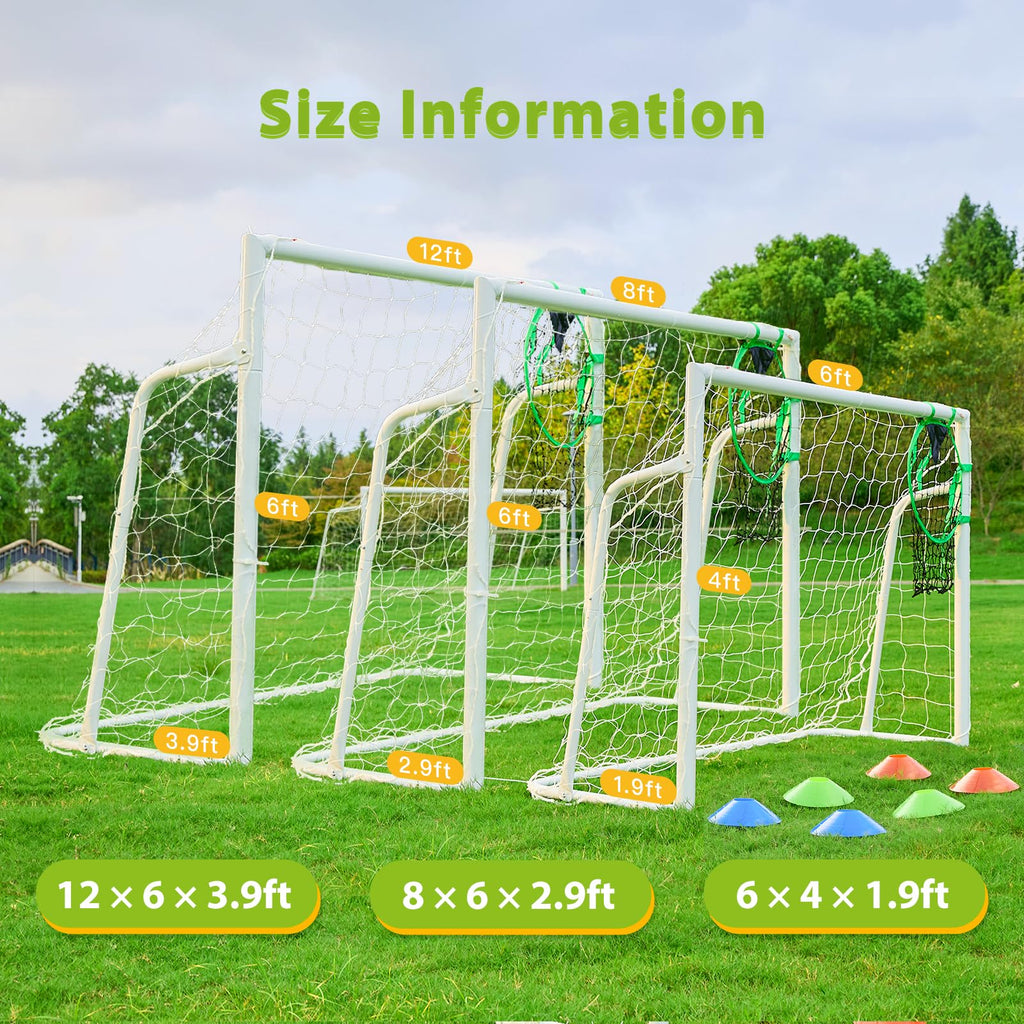 Soccer Goal 6×4, 12×6 and 8×6 FT Soccer Goals for Backyard, 2" Diameter Steel Frame Soccer Goal for Kids and Adults Large Powder Coated Galvanized Steel Goal Post with Soccer Target Net for Training