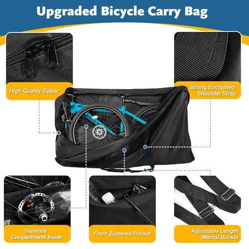 Folding Bike Travel Bag,Heavy Duty 840D Transport Bicycle Storage Carry Bag with Strong Webbing for 26-29 in Mountain 700C Road Bike MTB,Portable Folding Cycling Bags Waterproof for Airplane Shipping