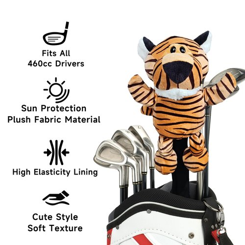 Funny Golf Driver Headcovers – Plush Animal Golf Club Covers for Woods & Drivers – Fits All Club Brands, Stylish & Protective, Perfect for Men & Women (Tiger A)